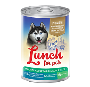 LUNCH FOR PETS Мясное ассорти с языком в желе, для собак, 400гр