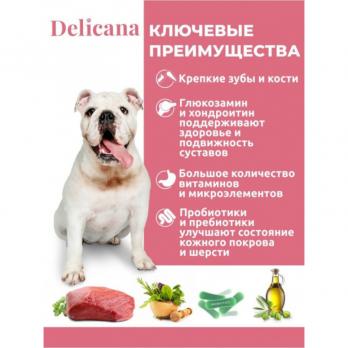 Сухой полнорационный корм Delicana для средних собак с говядиной и овощами