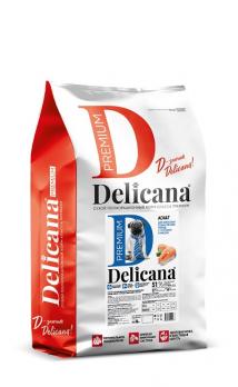 Сухой полнорационный корм Delicana для мелких собак с лососем 8кг