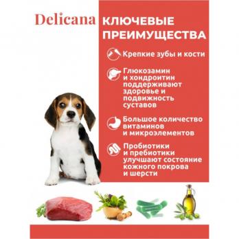 Сухой полнорационный корм Delicana для щенков средних пород с говядиной