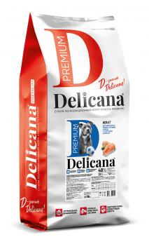 Сухой полнорационный корм Delicana для крупных собак с лососем
