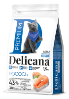Сухой полнорационный корм Delicana для взрослых кошек с лососем 8кг