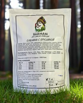 Корм для собак SHAMAN Оленина с брусникой крупная гранула 1к